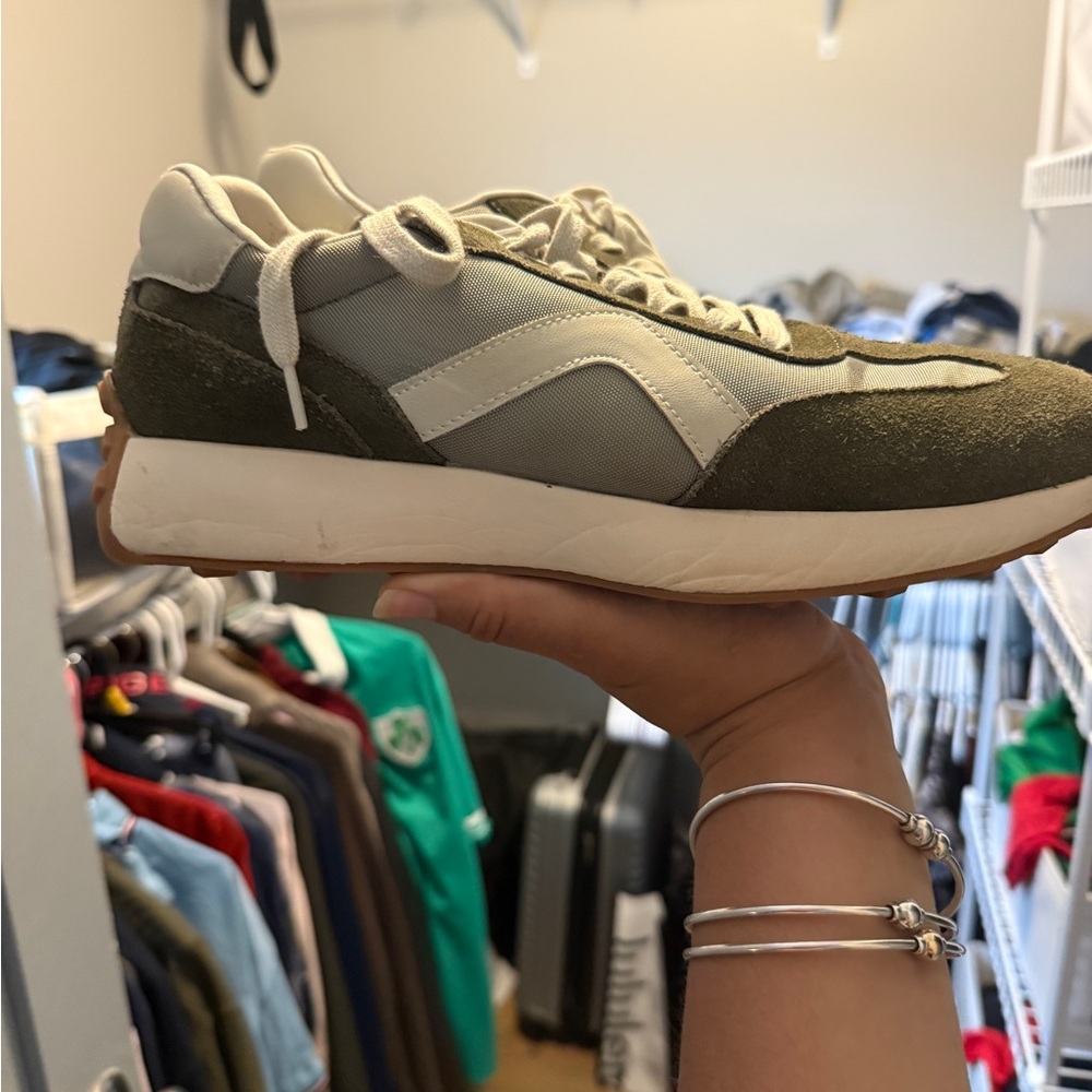 Olive and Cream Women's Sneakers